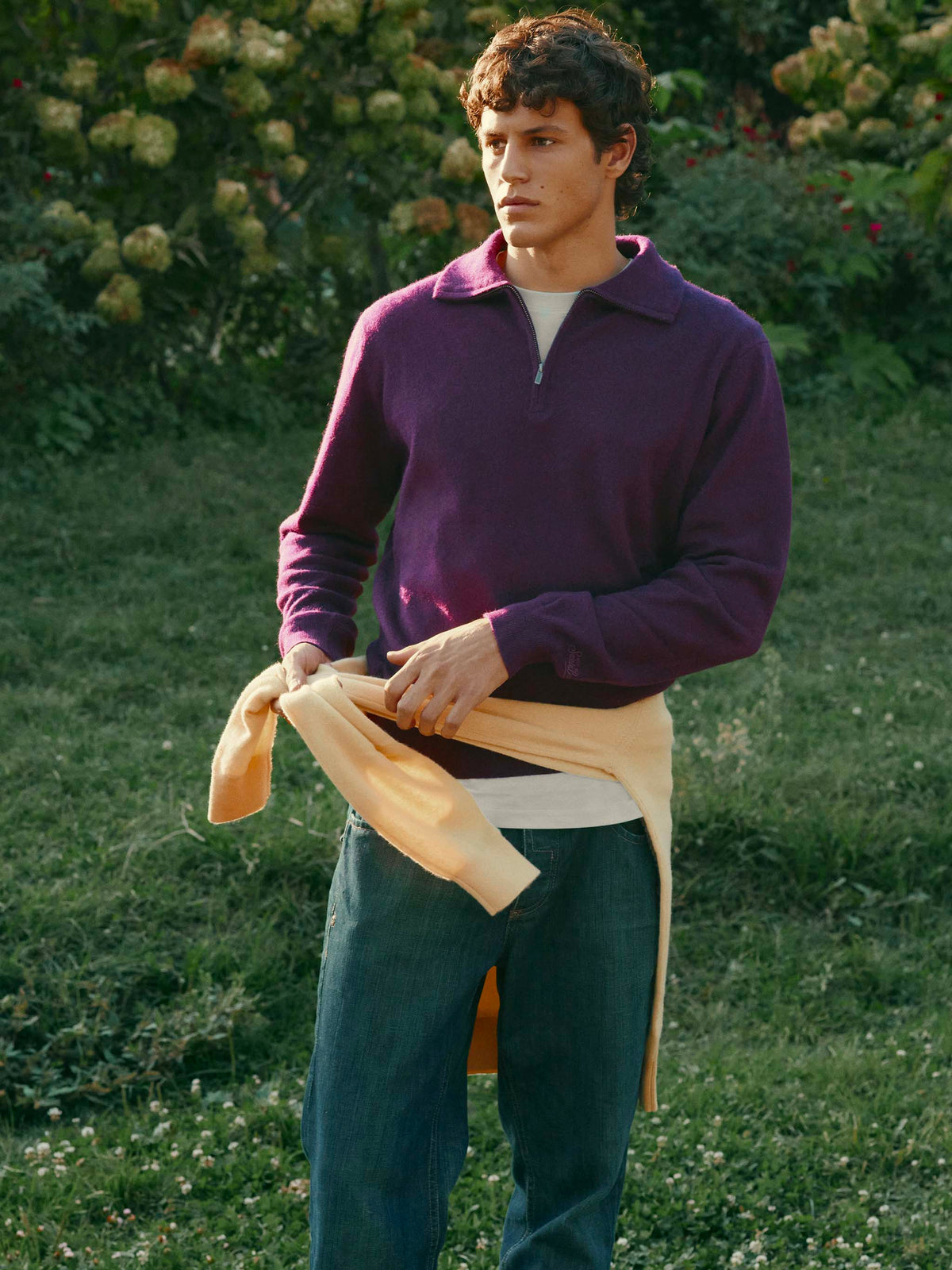 Maglia mezza zip in cashmere Buck bordeaux