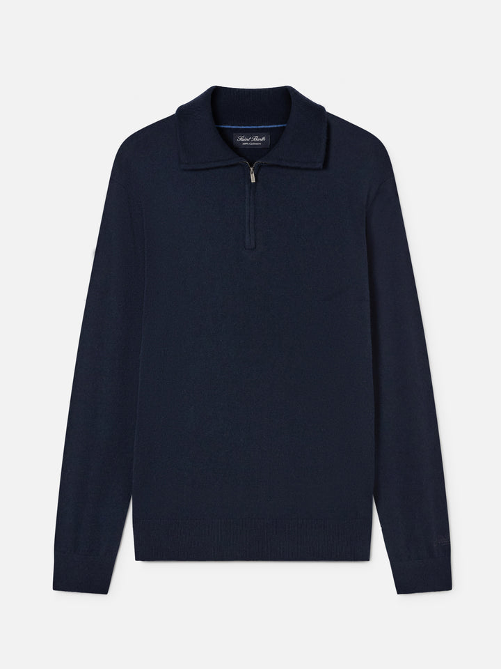 Maille demi-zip en cachemire Buck blue bleu marine 