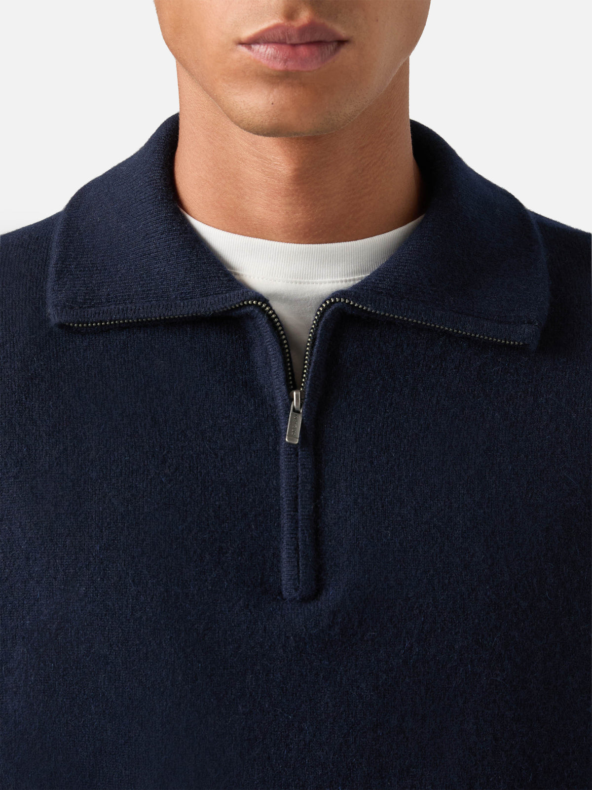 Marineblauer blue Buck Kaschmir-Strickpullover mit Half-Zip 