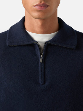 Marineblauer blue Buck Kaschmir-Strickpullover mit Half-Zip 