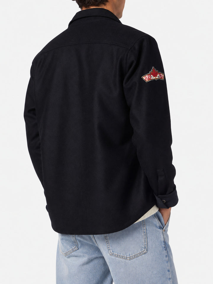 Navy blue Burton wool blend overshirt with travel patches