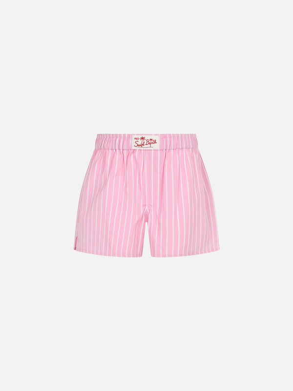 Girl cotton shorts Boxy Jr with pink striped print