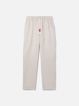 Man off-white linen Calais pants with drawstring