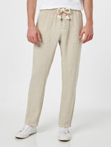 Pantaloni da uomo Calais in lino bianco sporco con coulisse