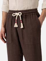 Brown linen pants Calais with drawstring