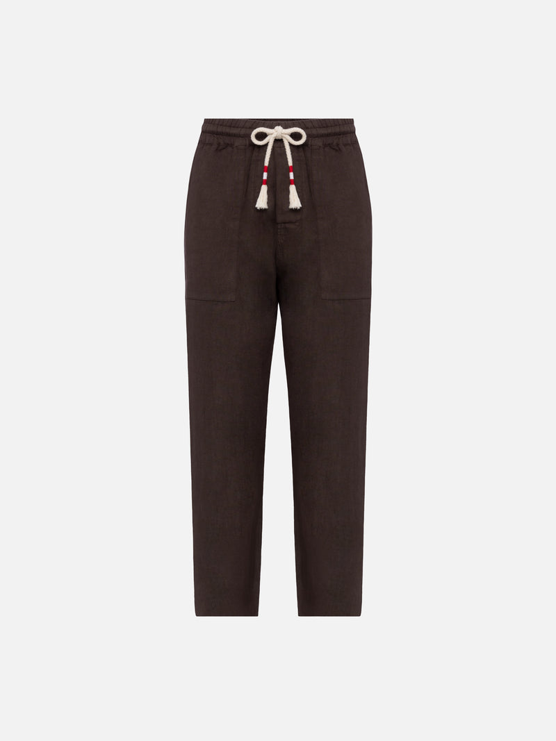 Brown linen pants Calais with drawstring