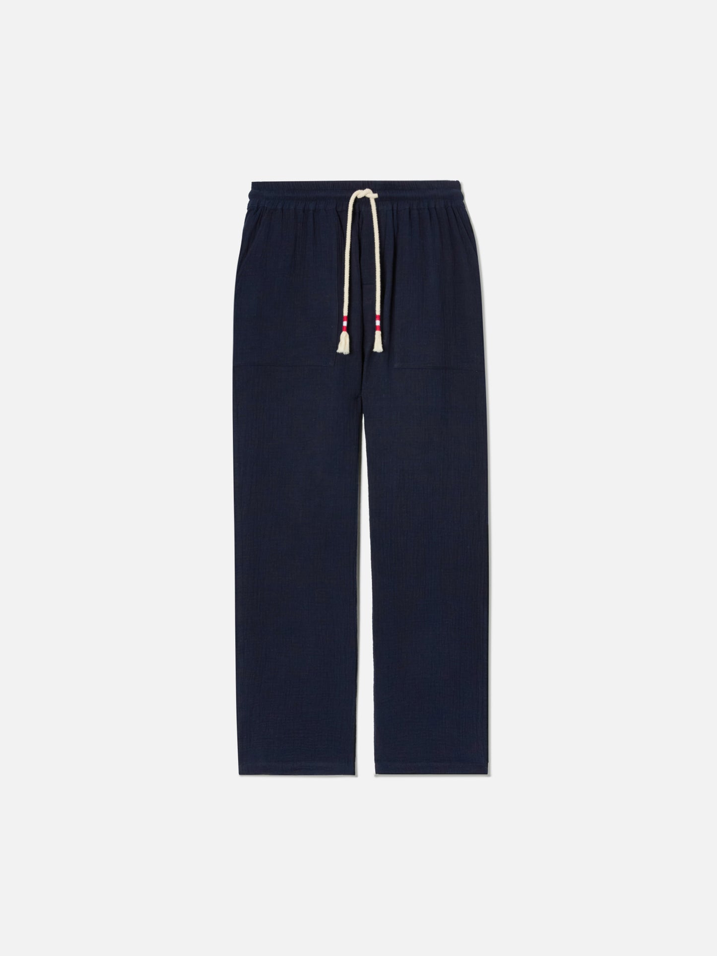Pantalone Calais lungo in garza di puro cotone blu navy