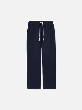 Pantalone Calais lungo in garza di puro cotone blu navy