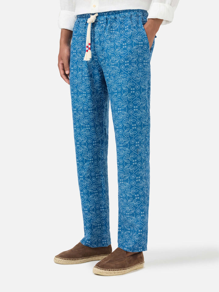 Calais blue sashiko linen pants