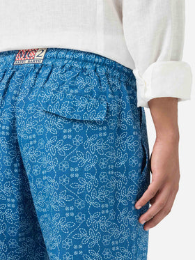 Calais blaue Sashiko-Leinenhose 