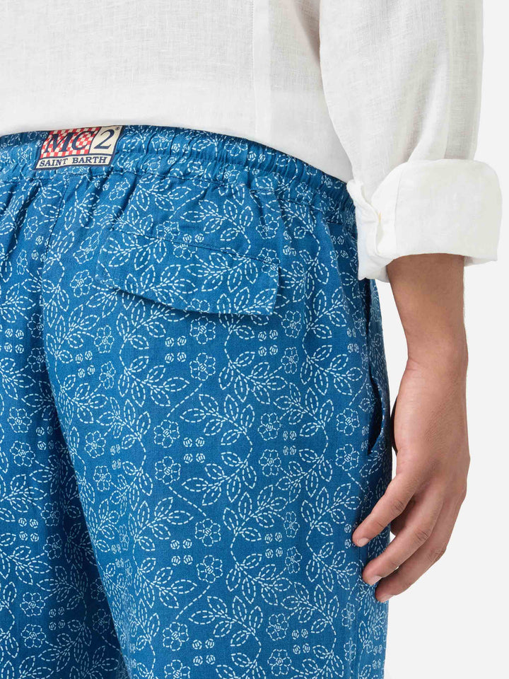 Calais blue sashiko linen pants