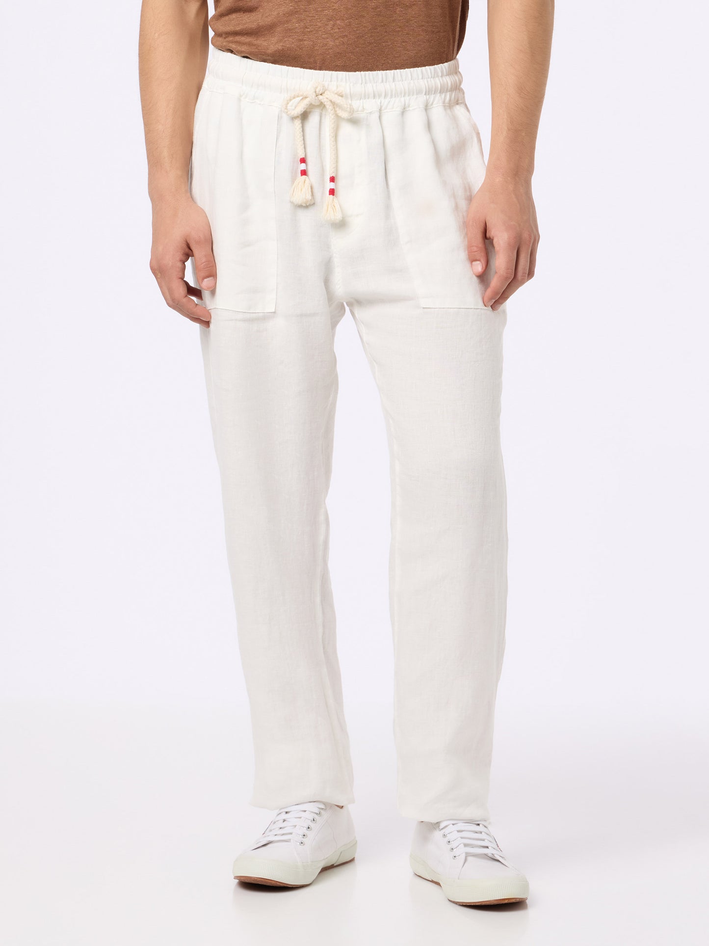 White linen pants Calais with drawstring