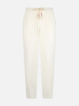 Man white linen Calais pants with drawstring