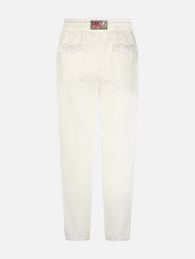 White linen pants Calais with drawstring