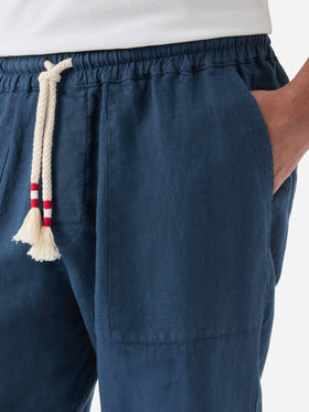 Navy blue linen pants Calais with drawstring