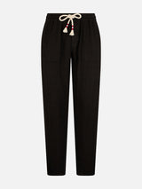 Man black linen Calais pants with drawstring