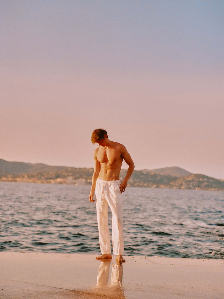 Pantalon long Calais blanc en pur lin 