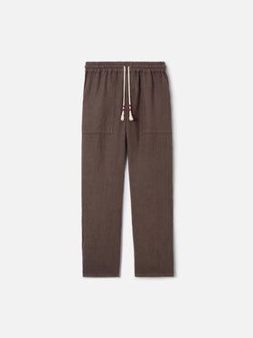 Pantalone Calais lungo marrone scuro in puro lino