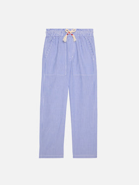 Pantaloni Calais Jr in seersucker rigato con coulisse