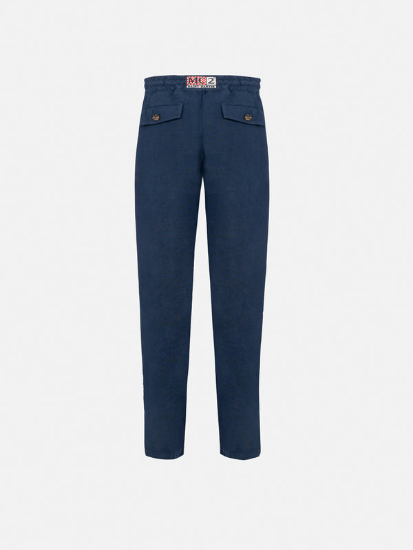 Calais Jr navy blue linen pants with drawstring