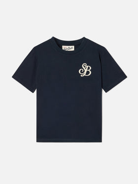 Navy blue Cameron organic cotton t-shirt with SB Legacy monogram