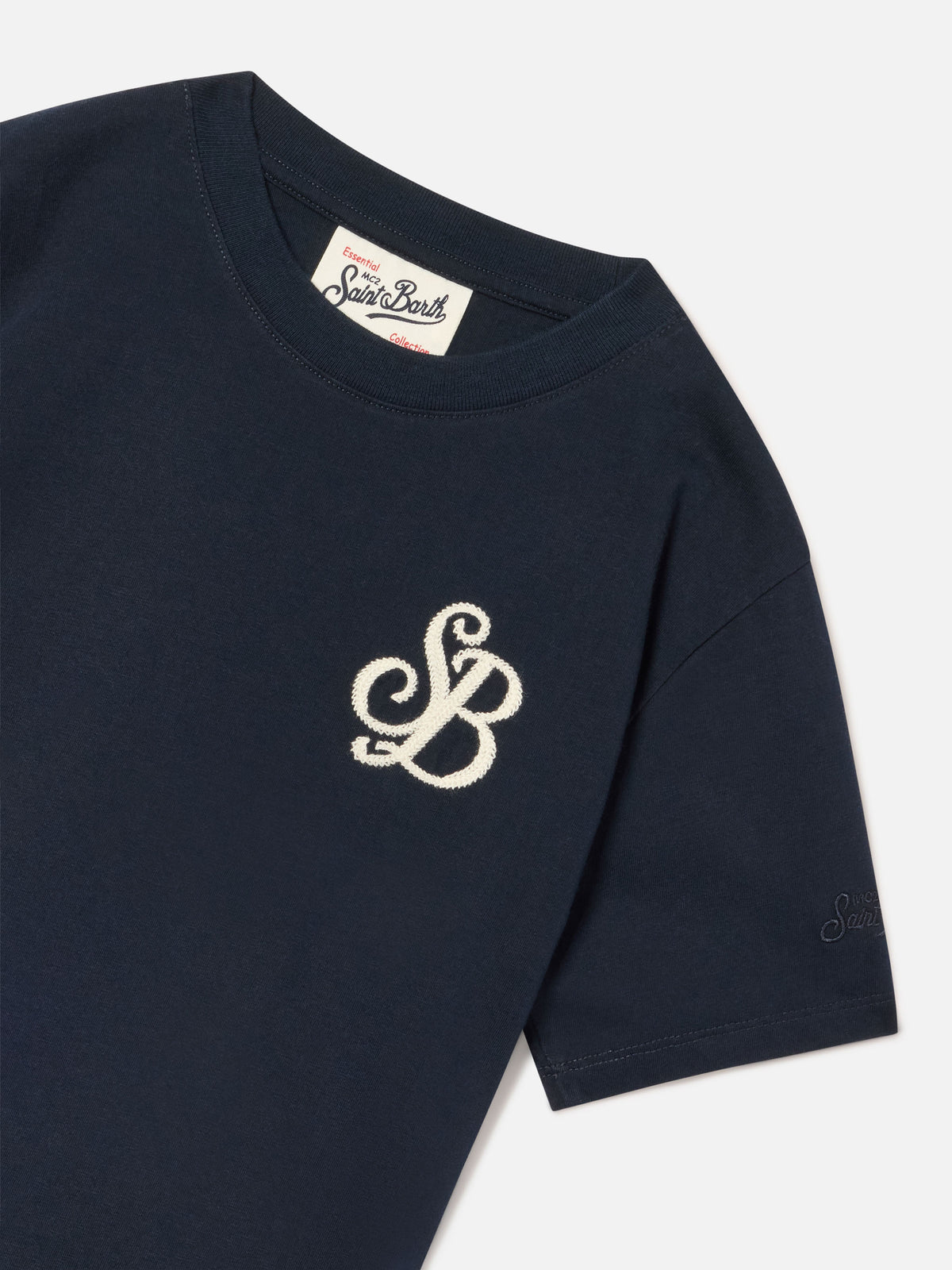 Navy blue Cameron organic cotton t-shirt with SB Legacy monogram