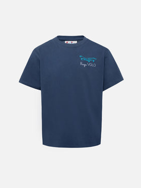 T-shirt Cameron in cotone blu con ricamo Raga VOLO