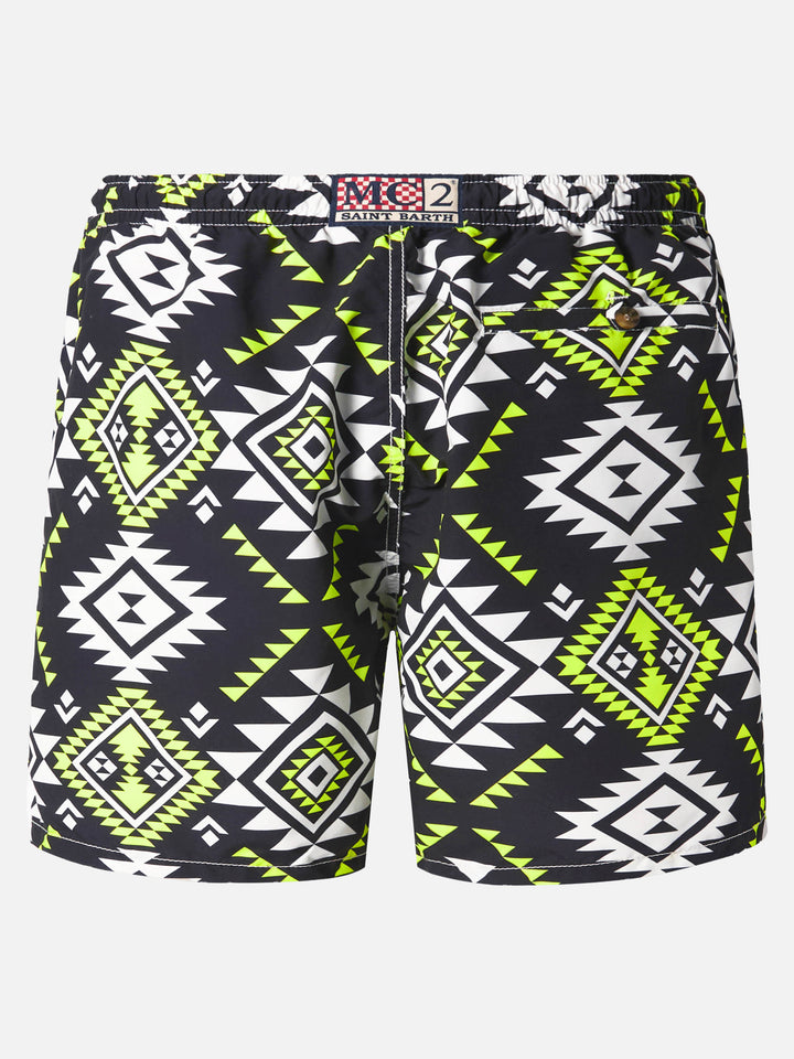 Mid-length swim-shorts Caprese with ethnic print
