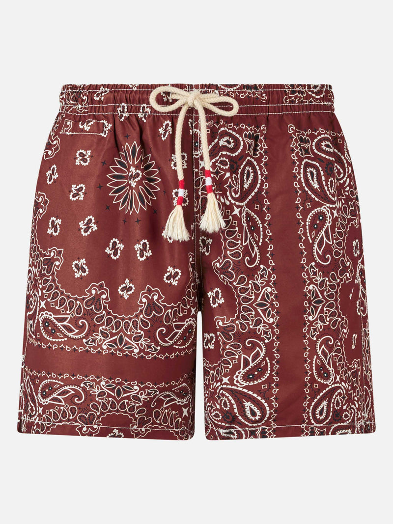 Costume da bagno da uomo con stampa bandana bordeaux