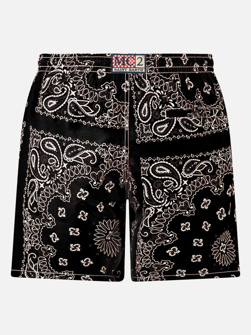 Man swim shorts with black bandanna print