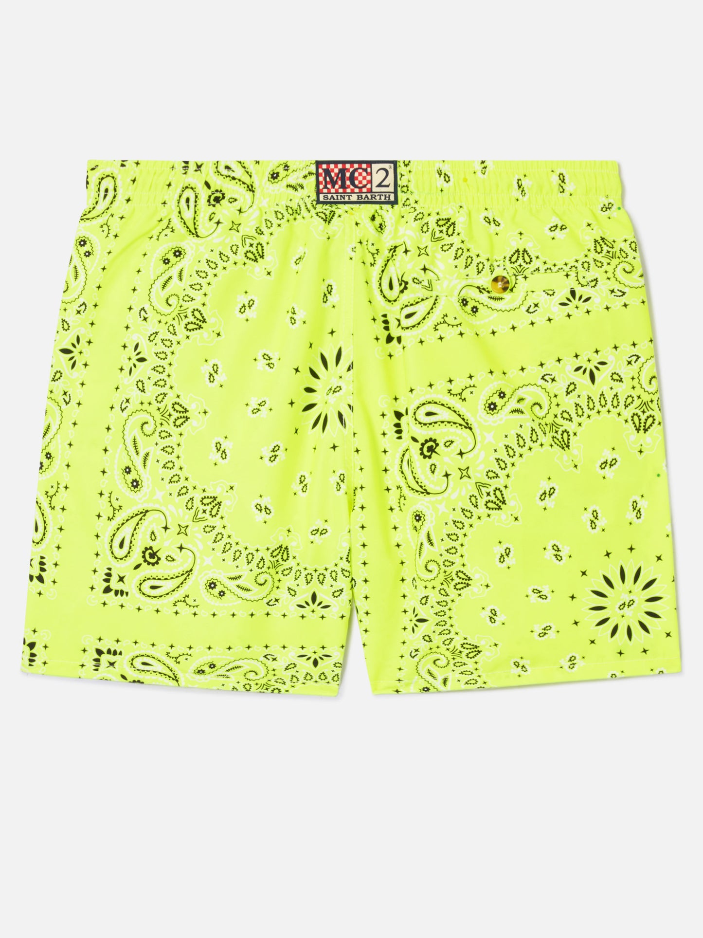 Caprese-Badeshorts mit Bandana-Muster in Fluogelb 