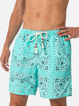 Man mid-length water green bandanna swim-shorts Caprese