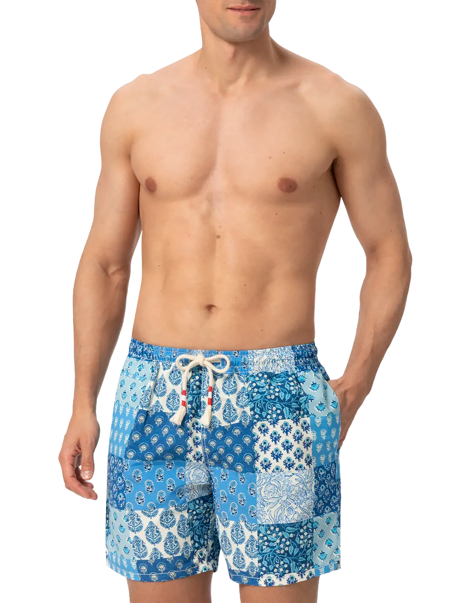 Mid-length swim-shorts Caprese with floral patch print