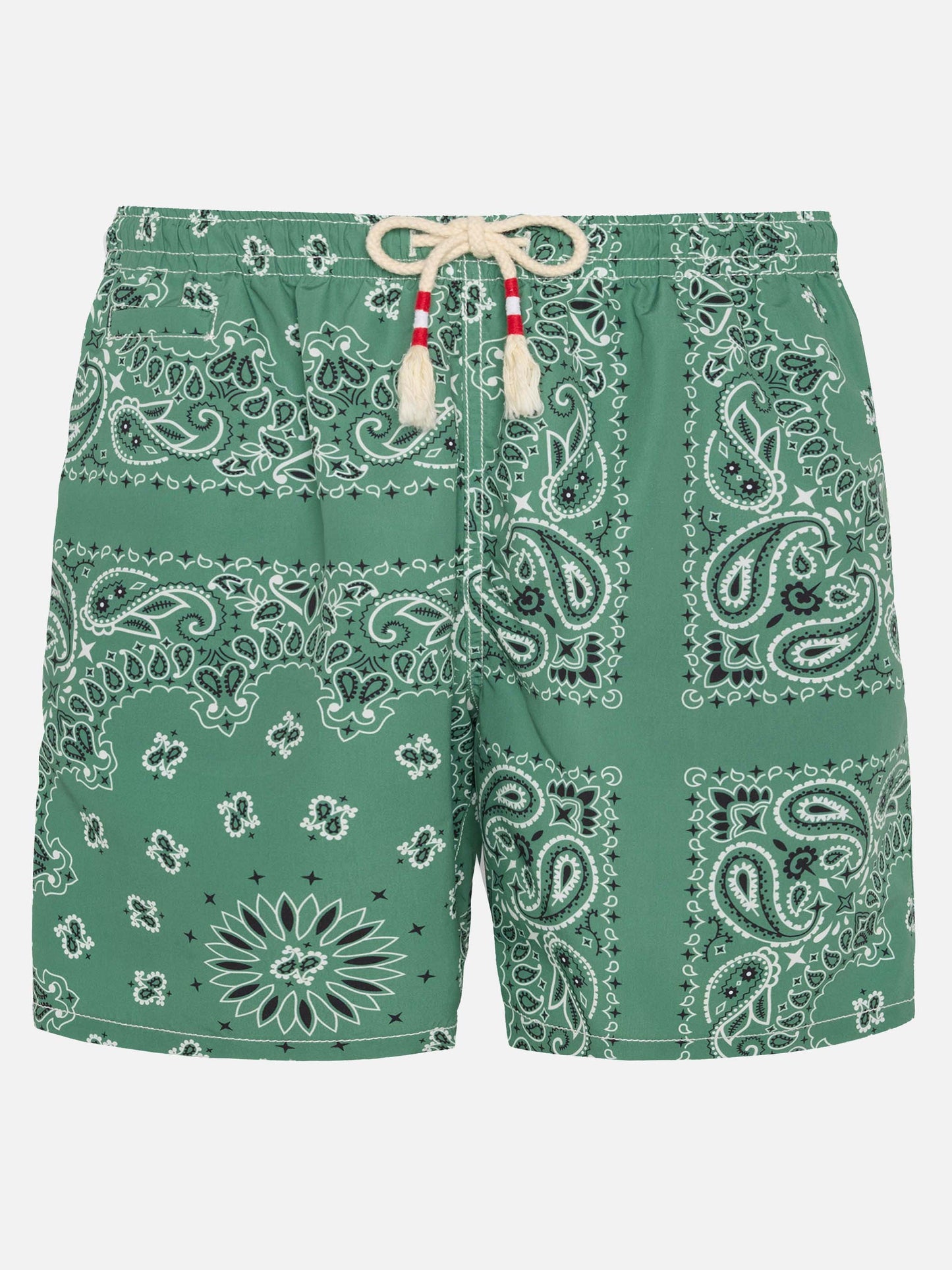 Costume mare lunghezza media Caprese con stampa bandana verde militare
