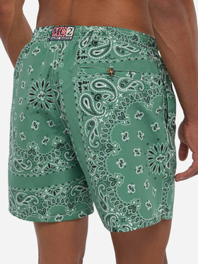 Costume mare lunghezza media Caprese con stampa bandana verde militare