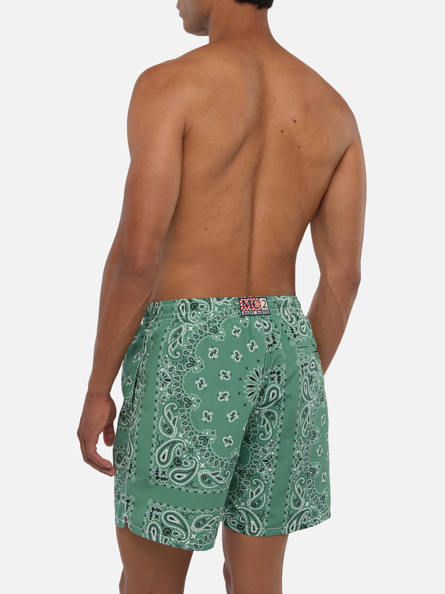 Costume mare lunghezza media Caprese con stampa bandana verde militare