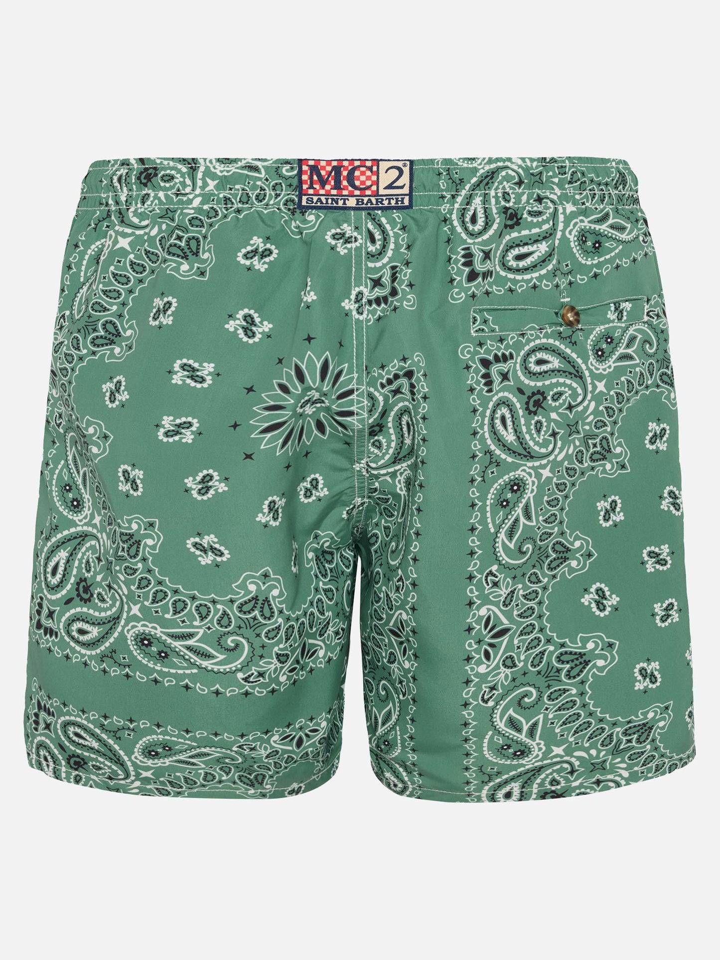 Costume mare lunghezza media Caprese con stampa bandana verde militare