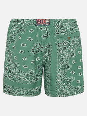 Costume mare lunghezza media Caprese con stampa bandana verde militare