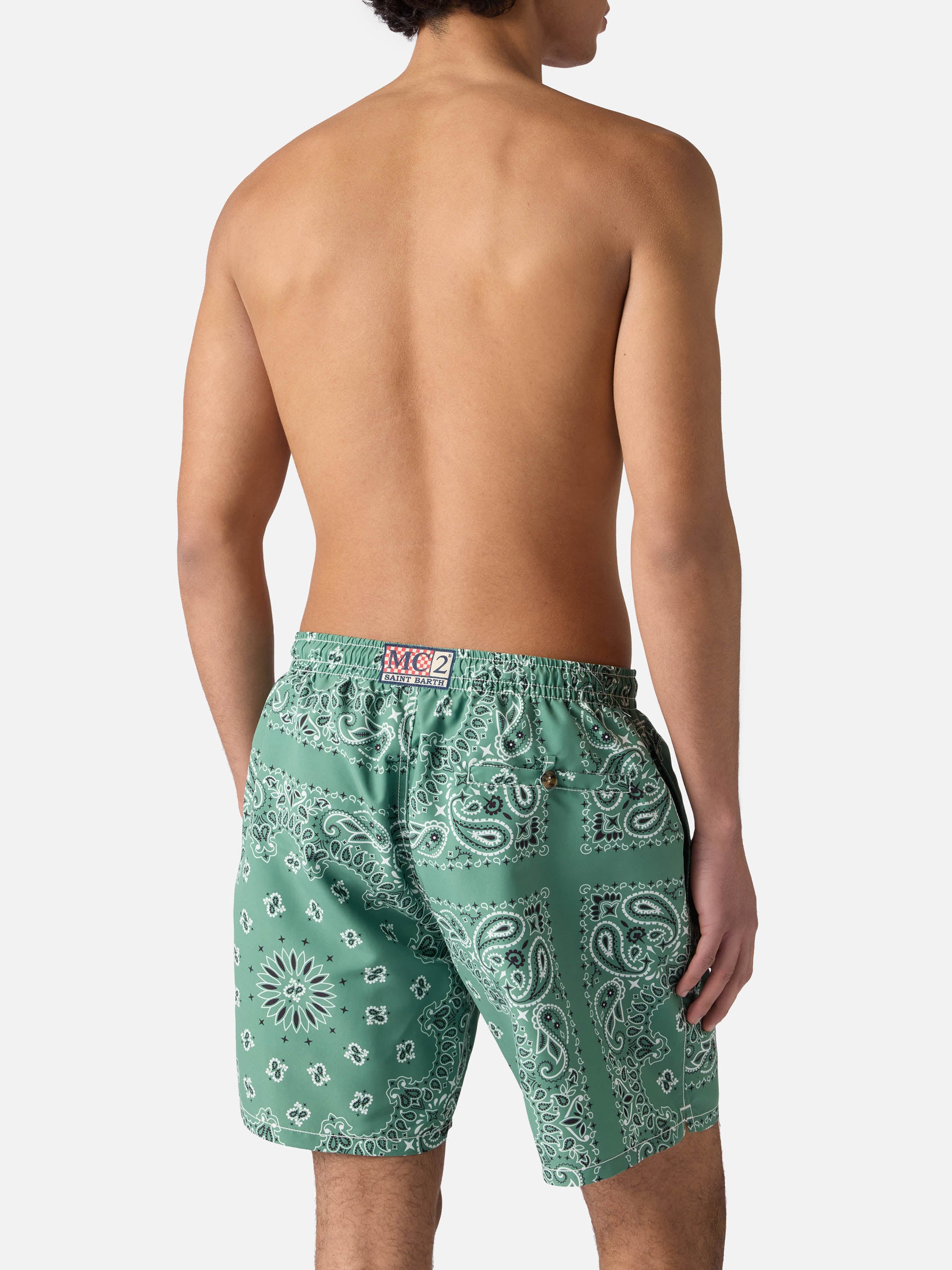 Caprese swim shorts with military green bandana print – MC2 Saint