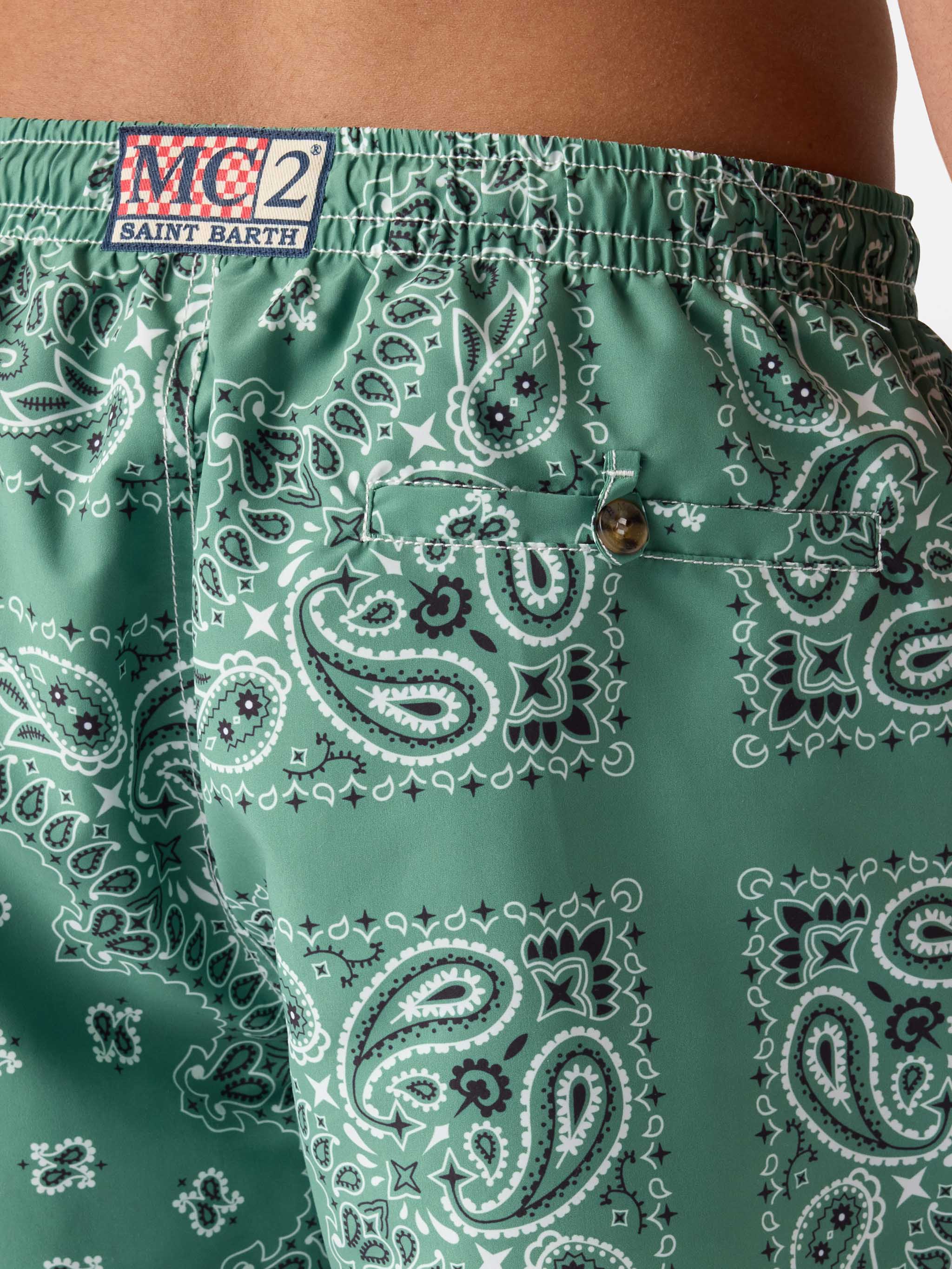 Caprese swim shorts with military green bandana print – MC2 Saint