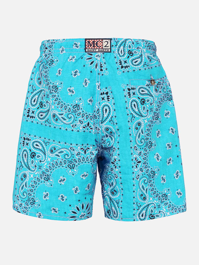 Man swim shorts with water green bandanna print