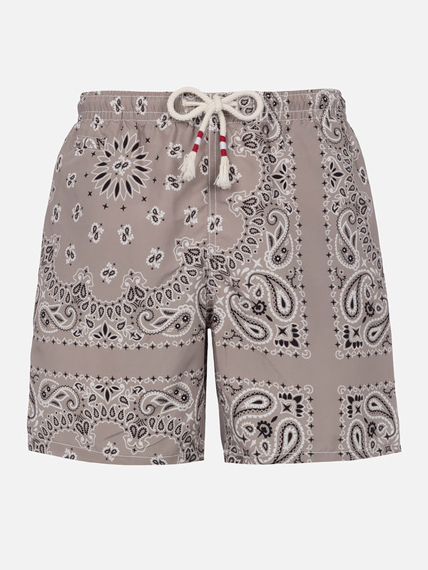 Man mid-length beige bandanna swim-shorts Caprese