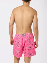 Man swim shorts with pink bandanna print