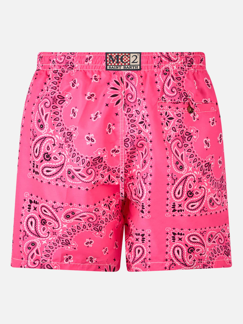 Man swim shorts with pink bandanna print