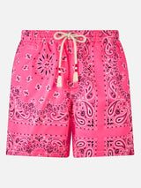 Man swim shorts with pink bandanna print