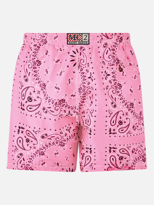 Man swim shorts with pink bandanna print