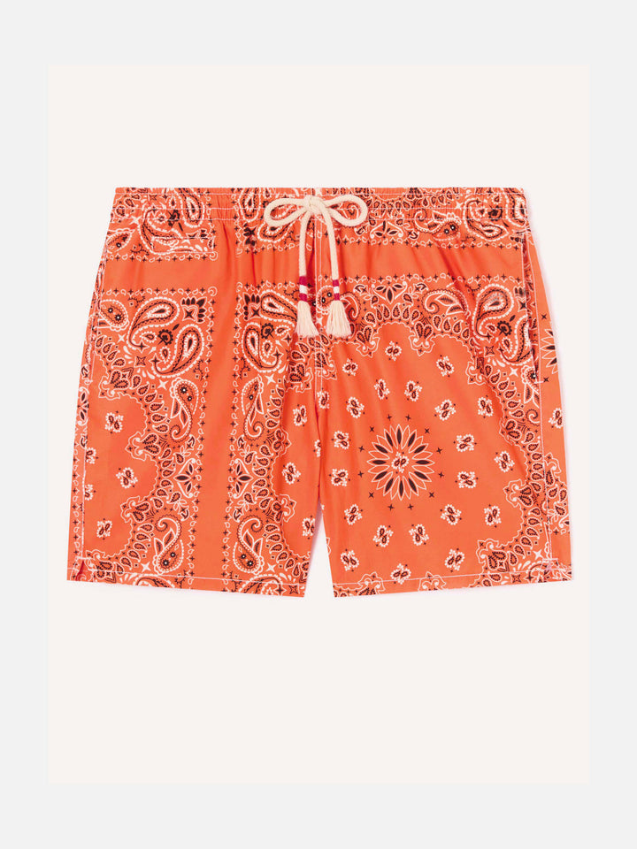 Badehose für Jungen mit orangefarbenem Bandana-Print 