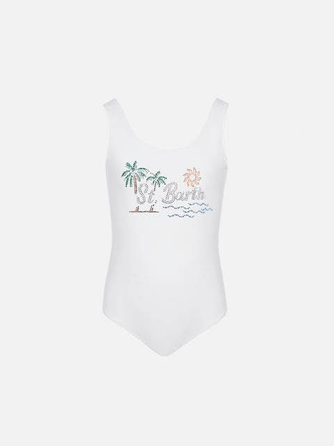 Cara one-piece swimsuit with St. Barth sunset rhinestone design - MC2 Saint Barth