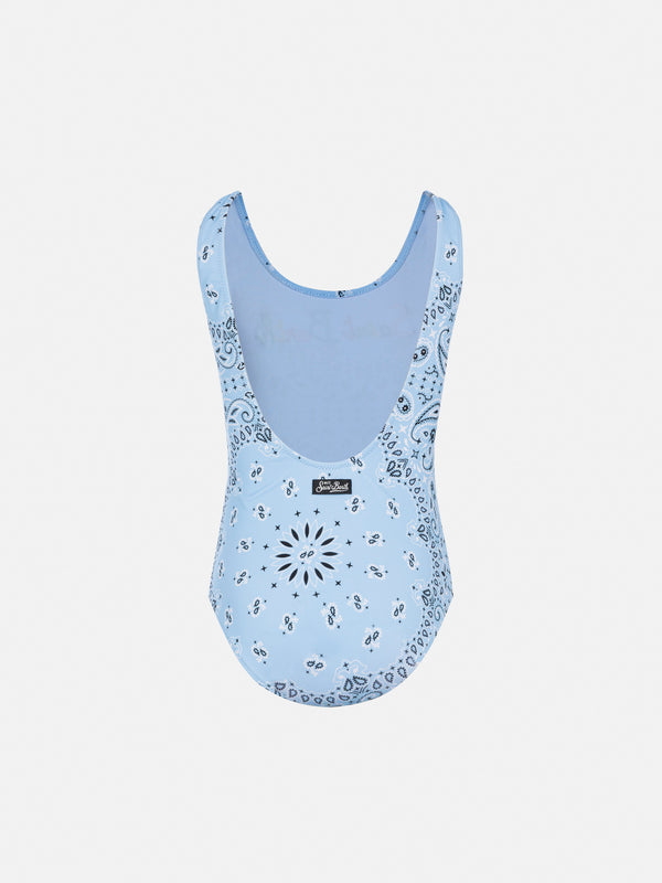 Cara one-piece swimsuit with light blue bandanna print