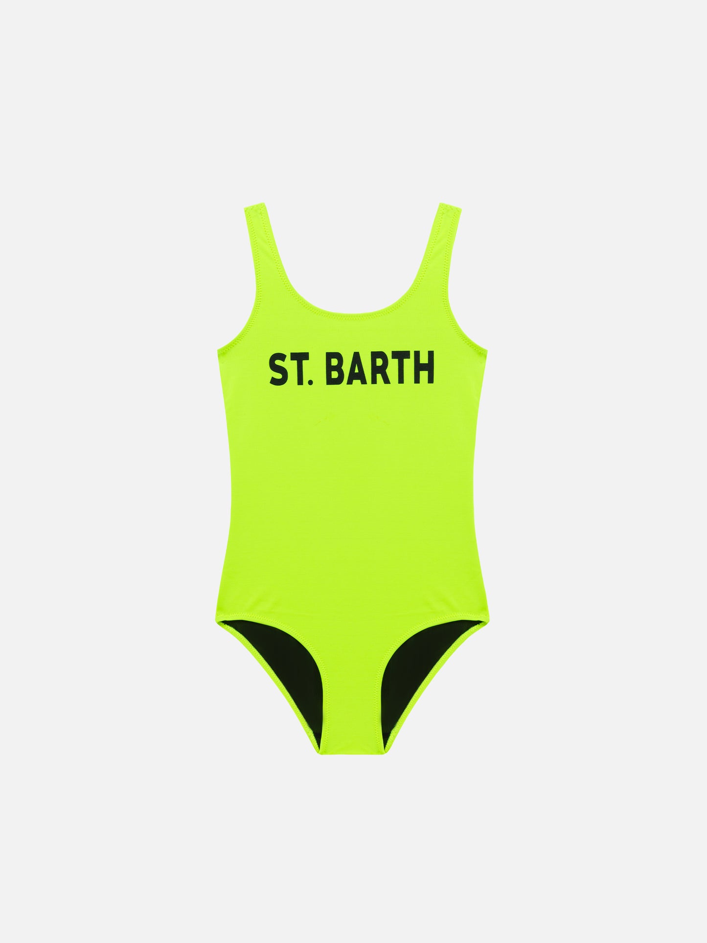 Costume intero da bambina stampa St. Barth giallo fluo